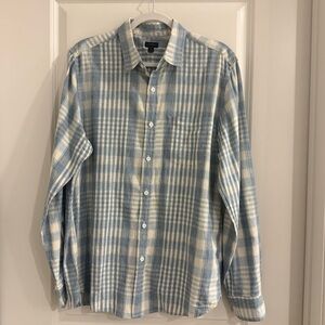 J. Crew Men’s 100% Cotton Plaid Blue and Cream Button Down Shirt